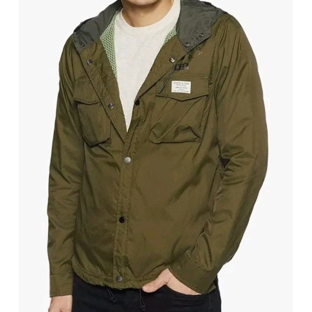Scotch Soda Jacket Unisex M* Green Hooded Lightweight Packable Nylon Drawstring‎